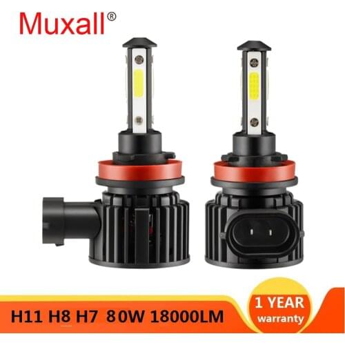 2Pcs Mini H7 H4 LED Bulb Car Headlight H11 H1 H8 H3 H9 9005/HB3 9006/HB4 Hi-Lo Beam 80W 18000LM Auto Headlamp LEDs 6000K