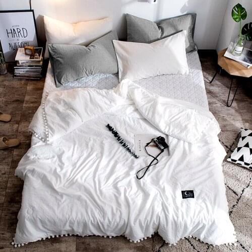 Summer Gray Air Condition Quilts duvet with little white Pompons bed linens Washed cotton throw blankets Solid bedding quilts