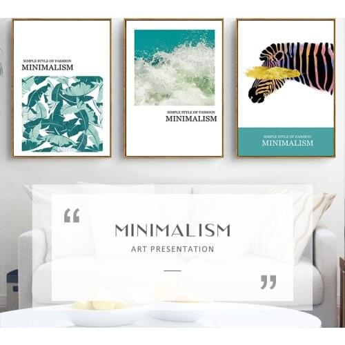 Nordic Minimalist Green Leaf Sea Wave Zebra Animals Canvas Painting Print Poster Wall Art Picture Bedroom Living Room Home Decor