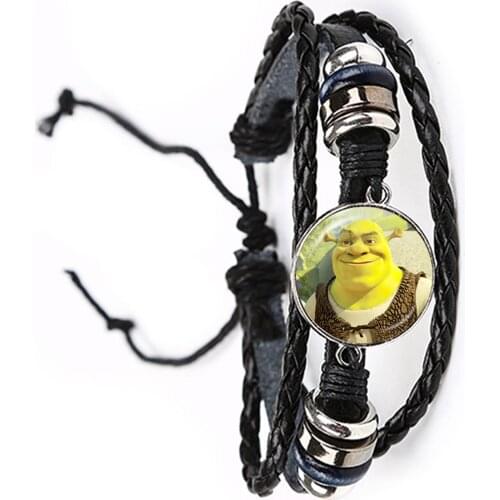Cartoon Shrek Family Leather Bracelet Glass Cabochon Adjustable Bangle Bracelet Fashion Handmade Accessories Jewelry 2021
