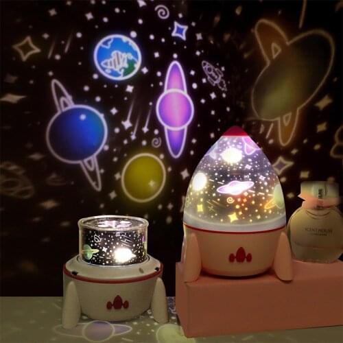 Rocket Shaped Night Light Multiple Colors Rotating Star Projector Led Light Romantic table lamp For Kids Play Baby Musical Lamp