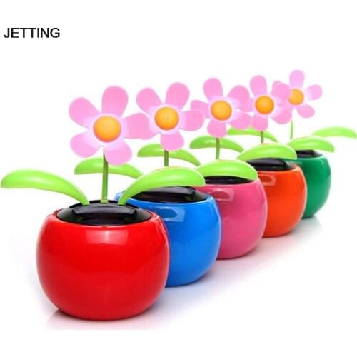 1pcs Plastic Crafts Home Car Flowerpot Solar Power Flip Flap Flower Plant Swing Auto Dance Toy Car Styling Decoration Ornaments