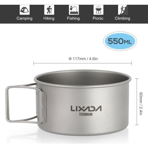 Lixada Titanium Camping Bowl with Folding Handles Dinner Food Container for Outdoor Hiking Backpacking Fishing Picnic Travel