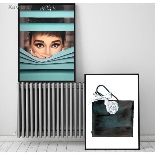 Nordic Fashion Bag Audrey Hepburn Posters and Prints Wall Art Canvas Paintings Sweet Girl Home Decor for Bedroom Print Pictures