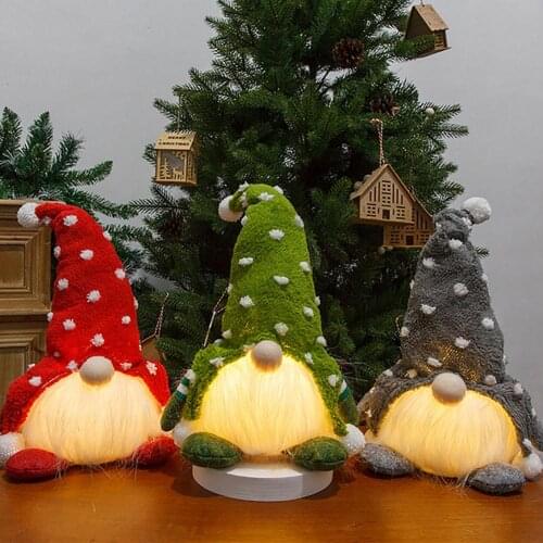 Christmas Ornaments Large illuminated Santa Gnome Doll Plush Norway Nisse Dwarf Faceless Doll Rudolph Decoration for home