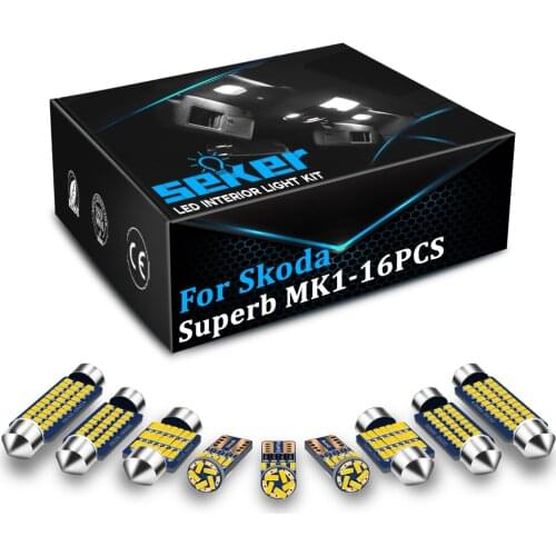 Seker 16PCS Canbus For Skoda Superb 1 MK1 MKI Saloon Sedan 3U4 LED Interior Lights Dome Map Trunk License Plate Error Free Lamp