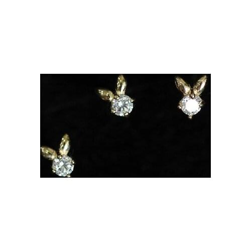 14k solid gold bunny crystal earring stud Dainty minimalist simple vintage minimal styles jewelry Kids Cute Girls gift