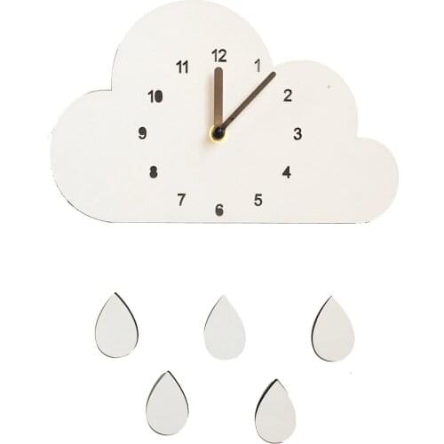 Nordic Cartoon Modeling Cloud Water Droplets Wooden Mute Clock Wall Hanging Decor For Home Kids Room Bedroom Hangings Decoration