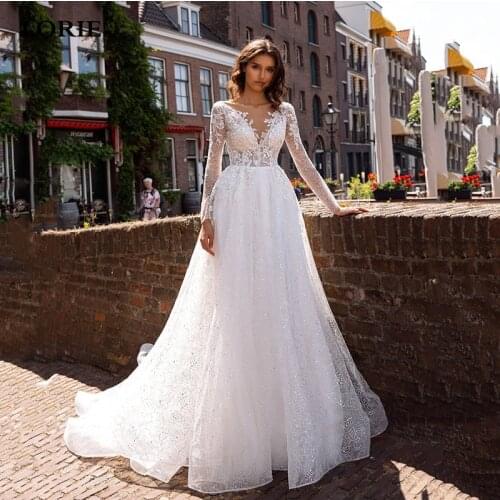 LORIE Princess Wedding Dress Full Sleeve Glitter Sexy Lace Appliques Boho Bridal Dresses Vestidos de novia Wedding Gowns