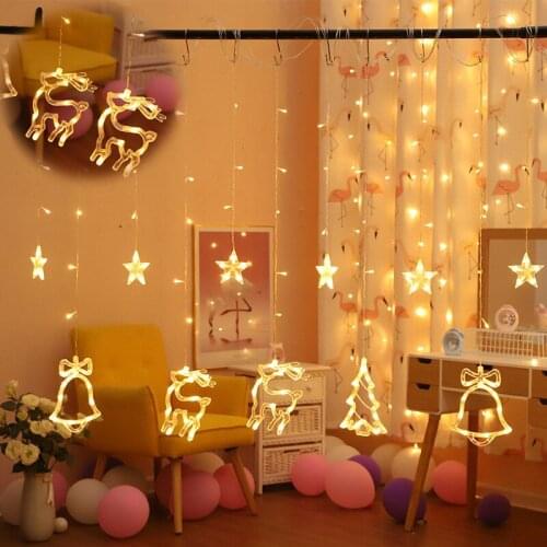 2.5M EU/US Plug Led Christmas Tree /Elk/Star Fairy Lights Garlands Outdoor Curtain String Light For Wedding Party New Year Decor