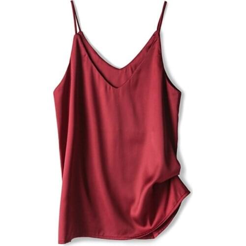 Womens Sexy Spaghetti Strap Tank Top Imitation Silk Sleeveless Loose Camisole Simple Solid Color Casual French Style V Neck Basi