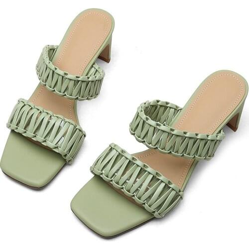 2021 Summer Women Sandals Shoes Fashion Low Heels Sandals Slipper Casual Party Shoes Ladies Black Beige Red Green
