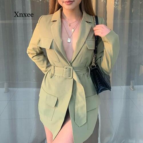 2021 Spring New Lapel Belt Pure Color Jacket Suit Casual Female Pink Long-Sleeved Pocket Jacket Single Suit