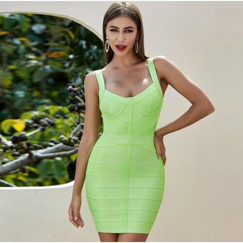 2021 New Summer Women Green Bodycon Bandage Dress Sexy Spaghetti Strap Sleeveless Celebrity Runway Evening Party Dress Vestidos