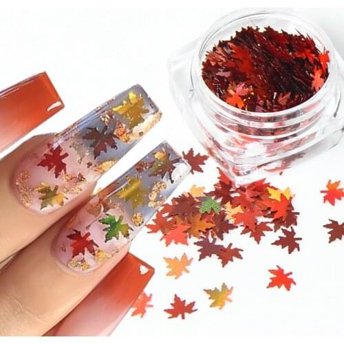 1 Box Holographic Maple Leaves Nail Art Sequins Orange Gold Red Thin Glitter Paillette Flakes Autumn Manicure Nails Decoration