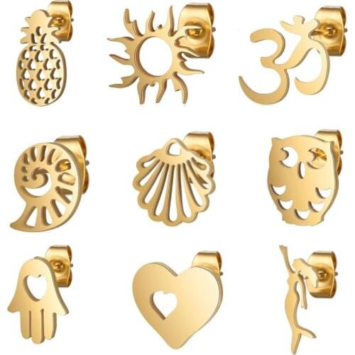 1 Pair 2021 Fashio 316L Stainless Steel Small Animal Cat Bird Earring Stud with Back Sun Moon Star Assorted Earring Jewelry Gift
