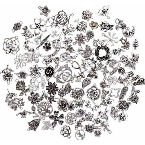 100 Pcs/Set Lots Tibetan Silver Plated Mixed Styles Charms Pendants DIY Jewelry for Necklace Bracelet Making Accessaries #264833