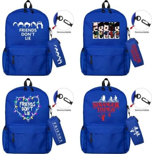 Stranger Things Nylon Backpack Pencil Case 2pcs/set Casual Student Travel Schoolbag Boys Girls Bookbag Laptop Bag Zip Knapsack