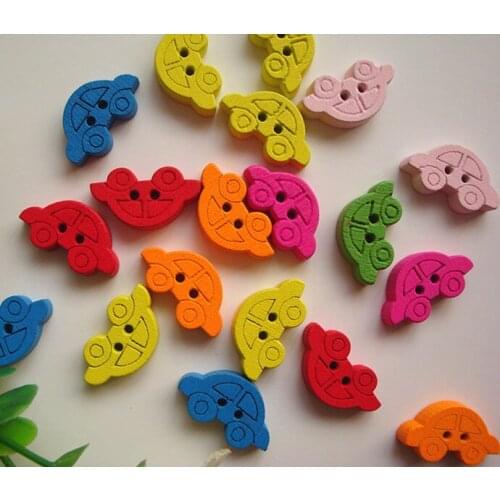 300pcs colours Wooden cartoon car two holes Buttons DIY Manual accessories 22*15MM