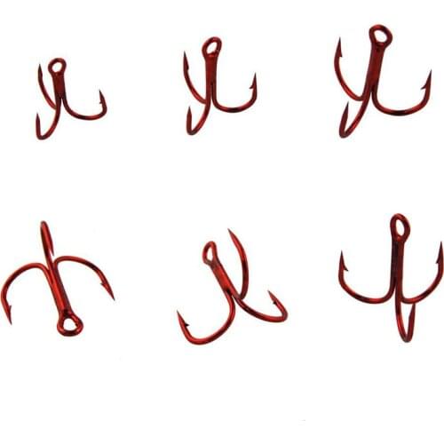 50pcs 35647 High Carbon Steel Treble Fishing Hooks Freshwater Red Round Bent Triple Hard Lure Spoon Fishhooks Size 2 4 6 8 10