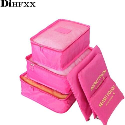 6pcs/set Men and Women Luggage Travel Bags Packing Cubes Organizer Fashion Double Zipper Waterproof Polyester Bag Wholesale