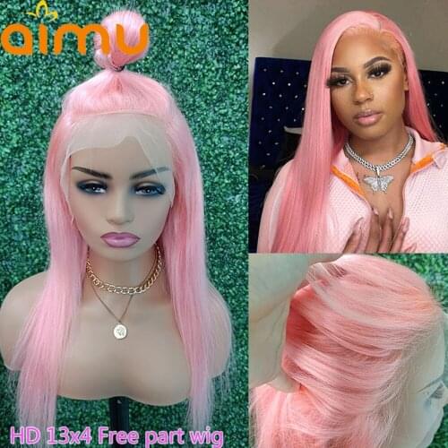 613 Blonde 13x4 HD Transparent Lace Frontal Wigs Pink Colored Straight 30 Inch Front Human Hair Wigs For Black Women Pre Plucked