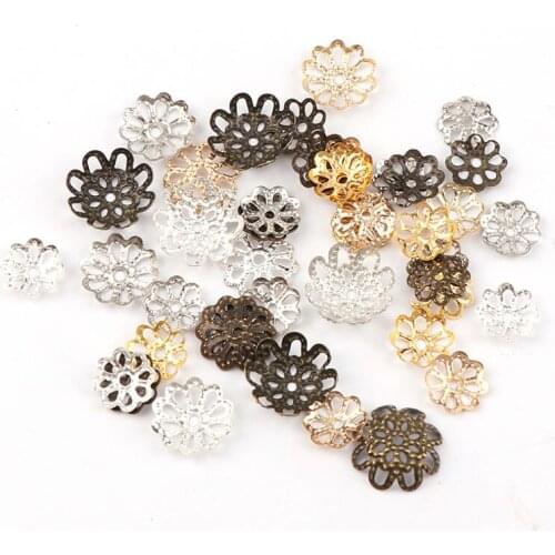 9mm Vintage Filigree Metal Hollow Flower Spacer Beads End Caps Pendant Charms DIY Necklace Bracelet Connectors Jewelry Findings