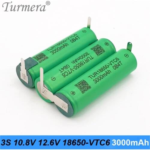 Turmera VTC6 3000mAh Battery Pack 3S 12.6V 4S 16.8V 5S 21V 6S 25V 18650VTC6 Battery 30A for Screwdriver Drill Tool Shurika MA17