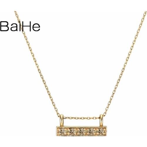 BAIHE Solid 18K Yellow Gold 0.08ct Natural Diamonds Trendy Fine Jewelry Simple comfortable Diamond Gift Necklaces