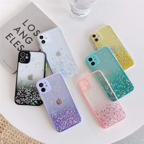 Gradient Glitter Clear Phone Case For iPhone 11 Pro Max XR X XS Max 7 8 Plus SE 2020 Soft Epoxy Camera Protection Phone Cover