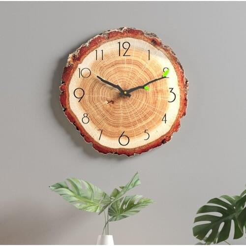12in Nodic Style Wooden Wall Clock Rustic Retro Fibreboard Mute Wall Mounted Clock Growth Ring Art Home Office Cafe Decoration