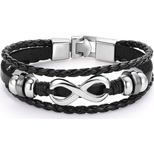 European and American retro simple PU leather multi-layer bracelet trend men and women personality fashion bracelet