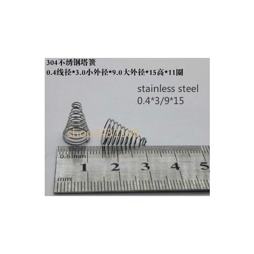 Hot! 10pcs0.4*3/9*15mm 11circle stainless steel conical tower spring