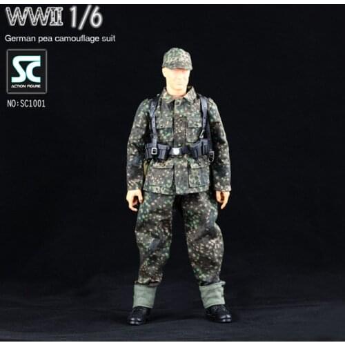 1/6 Scale Camouflage Clothes Set Wwii German Soldier Pea Uniform Hat Helmet 12'' Doll Body Clothing Action Figure Dolls Clothes