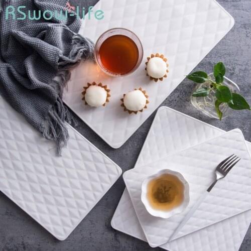 Creative Ceramic Diamond Pattern Dish Cake Snack Tray Steak Plate Japanese Sushi Plate Flat Tray For Tableware