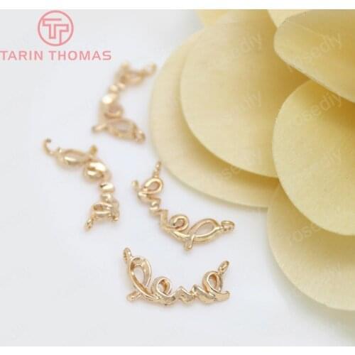 10PCS 15x8MM 24K Champagne Gold Color Plated Brass LOVE 2 Holes Charms High Quality Diy Jewelry Accessories
