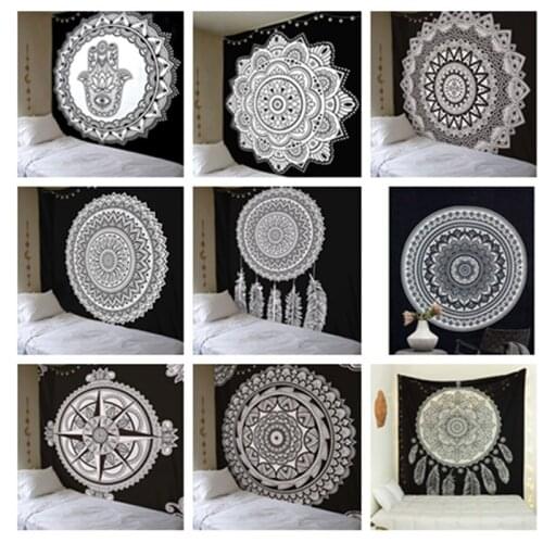 Mandala Tapestry India boho macrame wall hanging tapestry psychedelic home bedhead Mural decor 3D Print Black Background Cloth