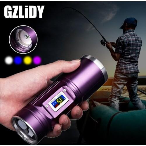 Powerful Portable LED Flashlight 4 Color Q5 LED Rechargeable Fishing Light Support Zoom with Battery Display Waterproof Torch