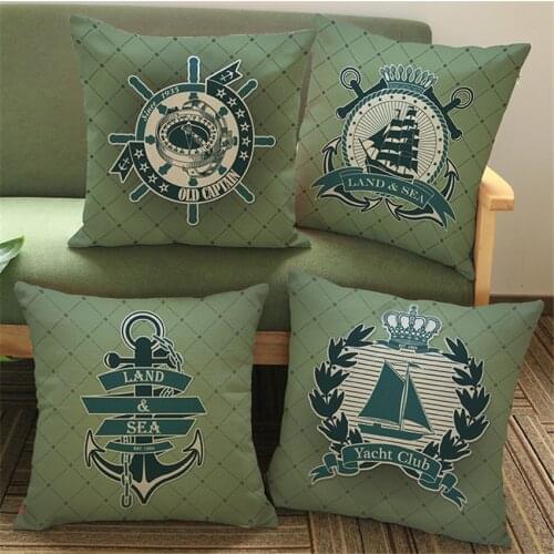 European Navigation Style Cotton Linen Cushion Cover Navigation Anchors&Boat Pattern Pillow Cover Pillowcase Free Shipping