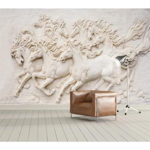 Wellyu Custom wallpaper 3D stereo Papel de parede European embossed eight horses background wall horse horse TV background wall