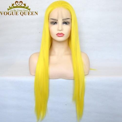 Vogue Queen Sexy Yellow Synthetic Lace Front Wig Long Silky Straight Heat Resistant Fiber Cosplay Wigs For Women