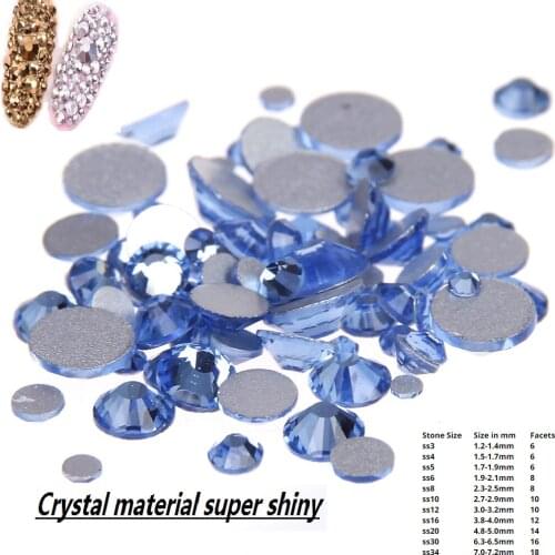 Strass Glass Crystal Rhinestones Non Hotfix Light Sapphire ss3-ss34 And Mixed Nail Art Stones Design Decorations 3D Nail Charms