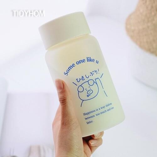500ml Simple And Cute Cartoon Animal Pattern High Temperature Resistant Frosted Glass Can Be Outdoor Portable Portable Water Cup