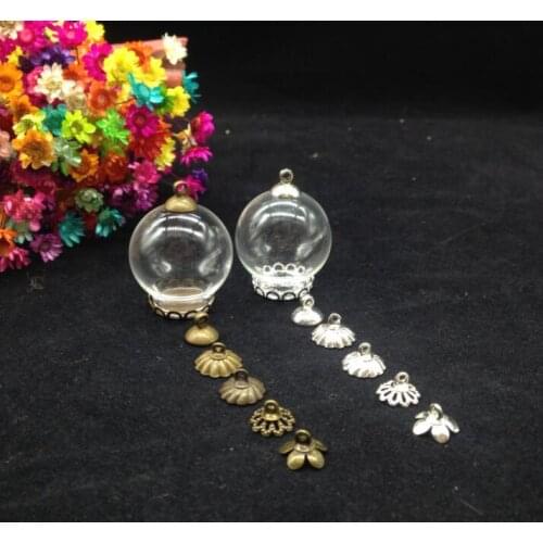100pcss 25*15mm Transparent glass globe lace tray mixed beads cap glass vial pendant necklace diy pendants handmade glass bottle