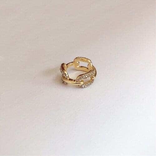 Rongho Vintage Crystal Chain Hollow Rings for Women Hiphop Jewelry Metal Link Chain Oval Ring Femme Bijoux