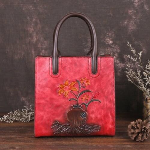 Luxury Handbags Women Bags Designer Retro Floral Tote Bag Ladies Real Genuine Leather Shoulder Bags Woman Handbag Sac A Main