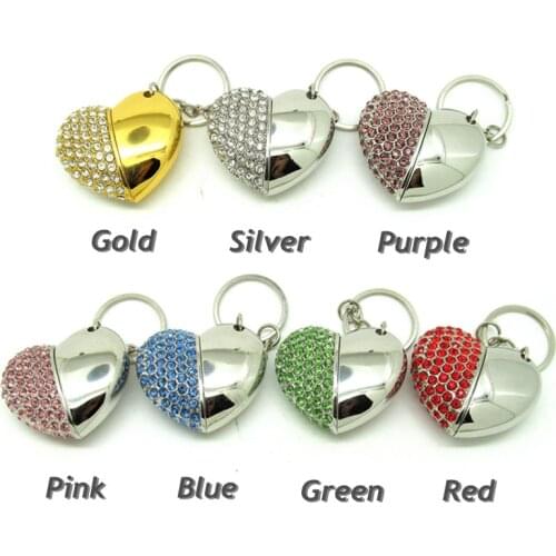 Bling Diamond beautiful heart pendrive Memory Stick USB Flash disk Pen Drive Full Capacity 4GB 8GB 16GB 32GB Lovers gift
