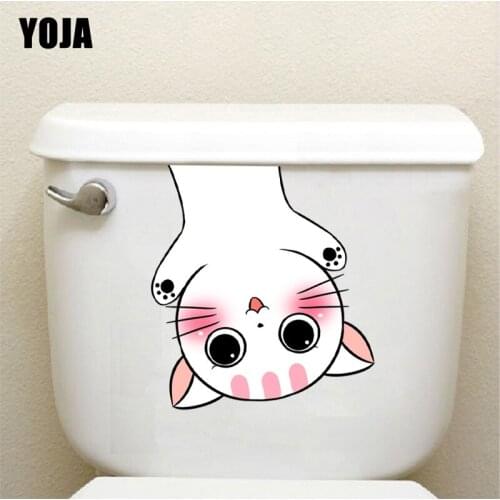 YOJA 19.6*21.3CM Funny Cartoon Cat Room Decor Toilet Stickers Fashion Wall Decal T1-0031