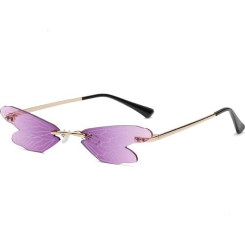 Fashion Dragonfly Wing Sunglasses Women Vintage Rimless Cat Eye Sun Glasses UV 400 Eyewear Luxury Trending Narrow Sunglasses