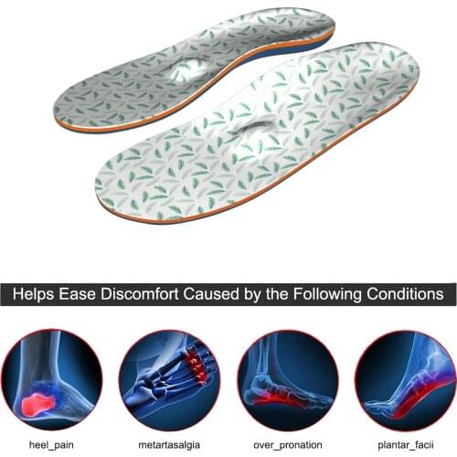 Green Leaf Foot Pain Arch Support Insoles Orthotic Inserts Running Athletic EVA Shoe Insoles Anti-Slippery for Men Women